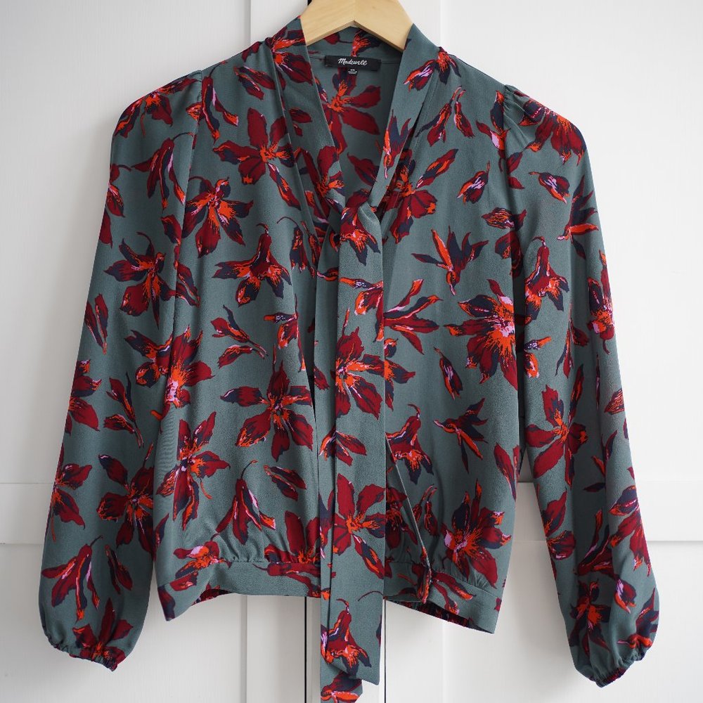 EUC Madewell Silk Tie-Neck Wrap Top, Winter Orchid, XS